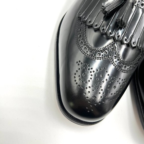 11 3E WIDE WIDTH Florsheim Mens Lexington Black Leather Wingtip Loafers Shoes - Picture 4 of 13